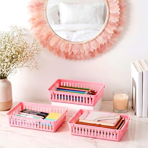 Wenqik Set of 12 Small Plastic Baskets for Organizing, Pink - Image 5