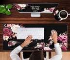 Large Mouse Pad with Wrist Support Set,Memory Foam Keyboard Wrist Rest +XXL Extended Gaming Mouse Pad + Ergonomic Mouse Wrist Pad,Peony Flower Inspirational Quotes Office Black Desk Pad for Women Men - Image 2