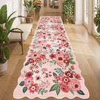 DUKINO 3x10 Runner Rug, Non Slip Floral Washable Rug for Hallway, Pink by DUKINO