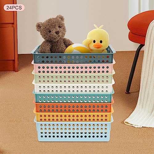 Turn In Trays Classroom,24 Pack Classroom Baskets For Classroom,Plastic Storage Baskets With Handles,Modern Colorful Organizer Baskets,Classroom Storage Bin Book Baskets For Pencils Storage - Image 2