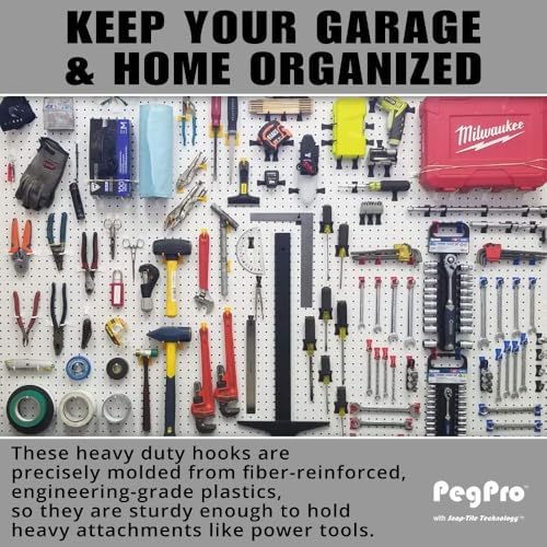 PegPro® 2" Hooks Kit for Standard “Wood Fiber” pegboard – Durable Plastic Pegboard Hooks - for Garage, Kitchen, Craft Room, and More (2" Hook - 24 Pack, Red) - Image 3