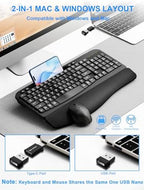 Hayyiesh Ergonomic Wave Keys Wireless Keyboard and Mouse Combo, Full Size with Memory Foam Wrist Rest & Phone Holder, 2.4G Cordless Set with USB-C Adapter for Windows Mac Desktop Laptop (Black) - Image 5