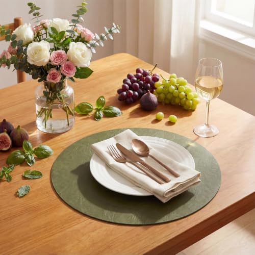 Artoid Mode Olive Green Faux Leather Placemats Set of 8, 15 Inch Waterproof Wipeable Heat Resistant Vinyl Place Mats, Reversible Table Mats for Kitchen Dining Decor - Image 2