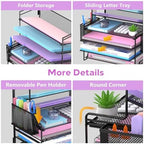 7-Tier Desk Organizer with 3 Pen Holders, Metal Letter Tray, Black - Image 3