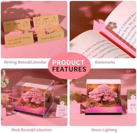 2027 3D Paper Carving Desk Calendar With LED Light (Cherry Blossom Tree) - Image 6
