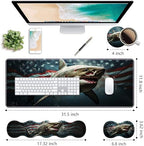 Ergonomic Keyboard Wrist Rest & Mouse Pad Wrist Rest Set, Large XXL Gaming Desk Mat 31.5"x 11.8" with Non-Slip Base, Memory Foam, Easy Typing Pain Relief for Home & Office, American Flag Shark - Image 2