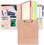 Ospelelf Clipboard with Storage Spiral Clipboard Folio for Letter Size,Organizer Folder with Zipper Pouch and 5 Dividers,Leather Portfolio for Office, School Rose Gold by OspelelfOfficeSupplies