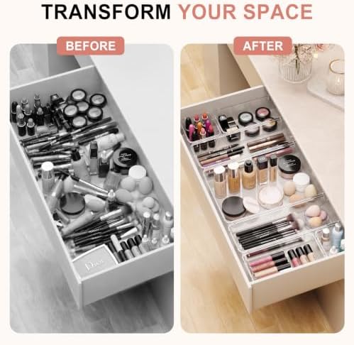 81 PCS Clear Plastic Drawer Organizer Set 4 Sizes Desk Divider Storage Bin - Image 6