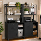 Homieasy Vertical Filing Cabinet with Bookshelf for Home Office, Black - Image 2