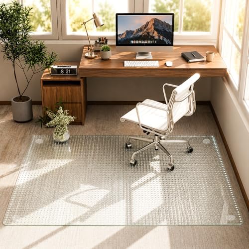 46"X56" Tempered Glass -Glass Chair Mat, Heavy Duty Hard Floor Mat for Home by EASLY