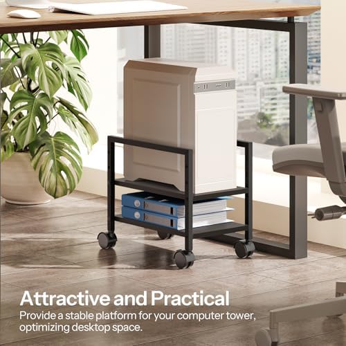 HOOBRO PC Stand, 2-Tier PC Tower Stand Fits Most Computer Towers, CPU Holder for Floor, Height Adjustable, CPU Stand with Wheels Under Desk, for Home Office, Black BB11CJ01 - Image 2