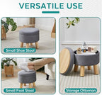 Small Foot Stool Ottoman with Storage, Velvet Ottoman Foot Rest for Couch, Round Footstool with Storage, Small Ottomans and Footstools for Living Room and Entryway (Gray) - Image 5