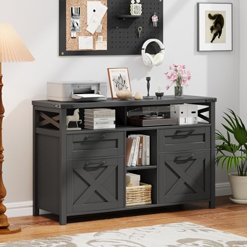 Halitaa File Cabinet with Open Storage Shelf for Home Office, Pure Black - Image 7