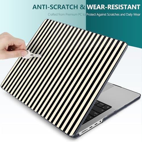 DONGKE Compatible with MacBook Pro 16 Inch Case (2026-2021 Release, M5 M4 M3 M2 M1 Pro/Max Chip), Plastic Hard Shell with Keyboard Cover & Screen Protector for MacBook Pro 16", Black & Cream Stripes - Image 7