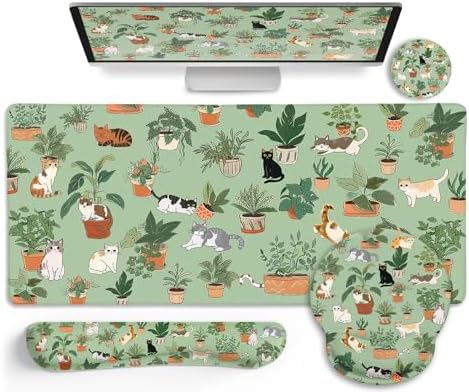 LIMKRIAN Cat Ergonomic Mouse Pad XXL Desk Mat Set, Green Desk Accessories by LIMKRIAN