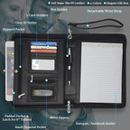 Customized Black Zippered Portfolio Binder with Junior Legal 5x8 Notepad - Engraved PU Leather Business Padfolio Organizer Folder with 8" Tablet Sleeve & Gift Box by Lautus Designs - Image 3