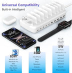 320W Charging Station for Multiple Devices, 10 Ports Fast Multi-Device Charger Organizer Compatible with MacBook Pro Laptop, iPhone, Android, Ipad, Tablet, Kindle, Family Multi-Device Charging Dock - Image 6