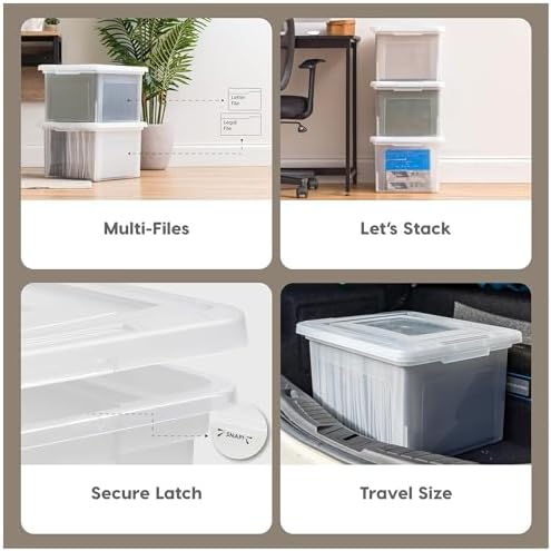 IRIS USA 8 Pack File Box, Plastic Document Organizer with Lid, 35 Qt, Clear - Image 3