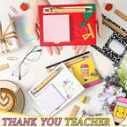 Fullhawl 36 Pcs Back to School Teacher Gifts Set Wood Sticky Note Pad Holder with Sticky Notes Bamboo Pens Pencil Apple Crayon Ruler Composition Notebook Thank You Gift for Teacher Staff Office Supply - Image 3