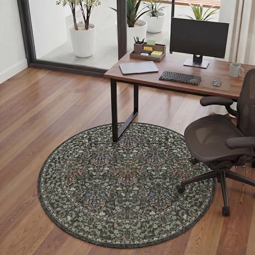 5FT Round Office Chair Mat for Hardwood Floor, Non-Slip Washable Moss Green - Image 5