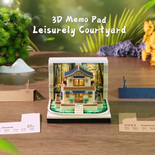 3D Memo Pad, 3D Calendar 2027, Time Piece Calendar, Tear-Off Calendars 2027, 3D Paper Carving Art Memo Pad, Art Carving Sticky Notes for Office Home Gifts Ornaments (Leisurely Courtyard) - Image 2