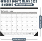Desk Calendar 2026-2027 large 22 x17 (October 2026-March 2028) Desk Calendar 2026-2027 Large 22 x17,Classic Black Calendar 2027, Calendar 2027 with Plastic Cover - Image 2