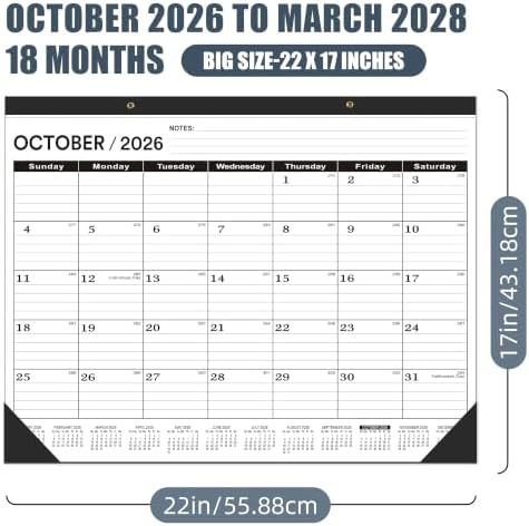 Desk Calendar 2026-2027 large 22 x17 (October 2026-March 2028) Desk Calendar 2026-2027 Large 22 x17,Classic Black Calendar 2027, Calendar 2027 with Plastic Cover - Image 2