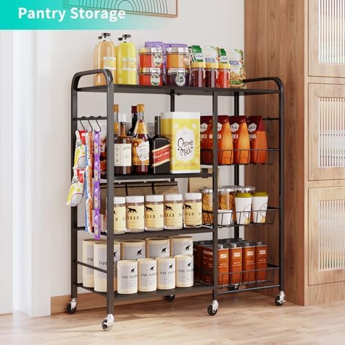 HapiRm Rolling Kitchen Microwave Cart - 4 Tier Microwave Table Stand with Pull-Out Baskets, Coffee Bar Baker's Rack with Wheels Rolling Storage Cart Organizer Shelf for Living Room Office, Balcony - Image 4