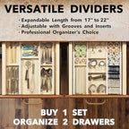 SpaceAid Bamboo Drawer Dividers with Inserts and Labels, Kitchen Adjustable Drawer Organizers, Expandable Organization for Home, Office, Dressers, 7 Dividers with 15 Inserts (17"-22" White) - Image 5
