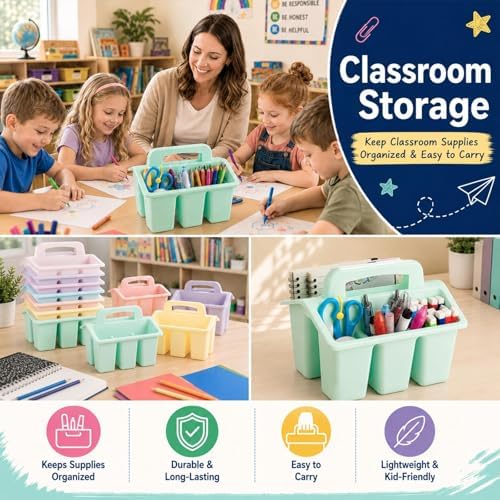 8 Pack Classroom Caddy Storage Basket with Handle (Pastel) - Image 6