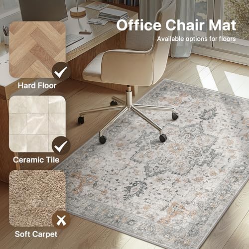 4FT Round Office Chair Mat for Hardwood Floor, Non-Slip Washable Taupe - Image 3