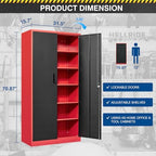 Fesbos Metal Storage Cabinet-71” Tall Steel File Cabinets with Lockable Doors and Adjustable Shelves-Black&Red Steel Storage Cabinet for Home, School, Office, Garage - Image 3