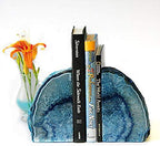 JIC Gem Blue Agate Geode Bookends Heavy Duty Rubber Bumpers 1 Pair 4-6 Lbs by JICGem%C2%AE