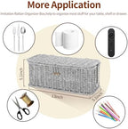 Cable Management Box, Desk Handwoven Rattan Cord Hider Cable Organizer Box With Lid Button Lock, Power Strip Cover Wicker Decorative Basket, Floor Wire Hiding Extension Cord Box (grey) - Image 6
