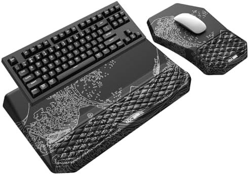 3-in-1 Ergonomic Keyboard Stand with Wrist Rest & Mouse Pad Set, Black Wave by abcmat