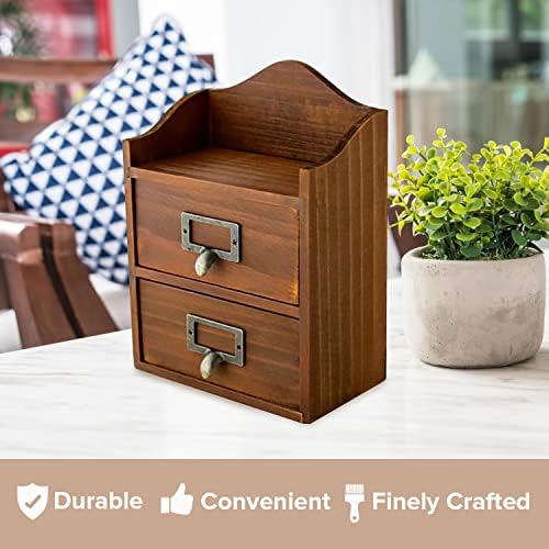 Mini Vintage 2 Drawer Desktop Organizer - Rustic Card Catalog with Label Holders - Small Chest for Storage and Organization - Library Box - 2-Pack - Image 7