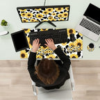 Gaming Mouse Pad Wrist Support & Desk Mat(35.4" x 15.7") & Keyboard Wrist Rest & Coasters CGFGHHUY 4 Pcs Set with Memory Foam Ergonomic Easy Typing Pain Relief - Cow Print Sunflowers - Image 7