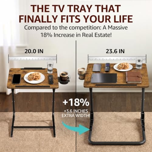 Folding TV Tray Table - Adjustable Height Sofa Rustic Side Table, Wooden Portable Trays for Eating On Couch, Laptop Stand with Cup Holder, C Shaped Foldable Desk - Image 4