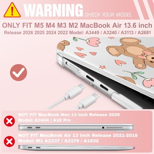 May Chen for M5 MacBook Air 13.6 Inch Case 2026 2025 2024-2022 Release M5 A3449 M4 A3240 M3 A3113 M2 A2681, Plastic Hard Shell Case for MacBook Air 13.6" with Retina Display, Cute Teddy Bear - Image 2