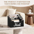 Rustic Wood Mail Organizer Countertop with 4 Slots, Black Mail Holder for Desk, Removable Dividers Mail Sorter, Letter Bill File Organizer for Home Office Classroom, Desktop Organizer with Free Labels - Image 6