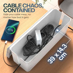 ACROPAQ Cable tidy box - Keep your cable tidy, Large (41 x 13 x 16 cm), Waterproof, Non-slip - Cable management box, Cable box, Extension lead cover box, Cable box tidy - White/Large - Image 2