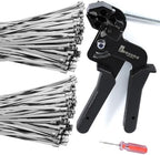 Metal Zip Tie Tool Kit: Heavy-Duty Stainless Steel Cable Tie Tensioner with 200PCS 11.8-Inch Self-Locking Metal Zip Ties for Fencing, Exhaust, Pipes & Industrial Repairs (200PCS+TOOL, SILVER) by Zoosunx