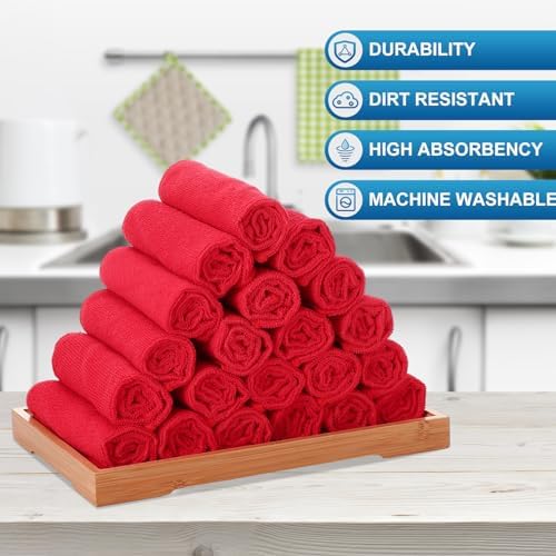Tenare 100 Pack 12'' x 12'' Microfiber Cleaning Cloths Reusable Cleaning Rags Bulk Microfiber Towels Softer Highly Absorbent Washcloths for House Kitchen Car Window(Red) - Image 3