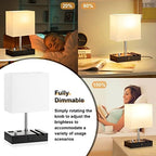 White Bedside Table Lamps Set of 2 - Dimmable, USB C+A, 2 AC Outlets - Image 4