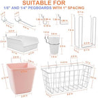 Pegboard Organizer Set 42Pack Peg Board Baskets Hooks Bins Cups(White Pink) - Image 2
