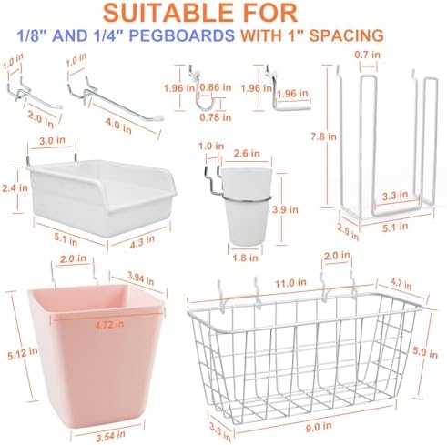 Pegboard Organizer Set 42Pack Peg Board Baskets Hooks Bins Cups(White Pink) - Image 2