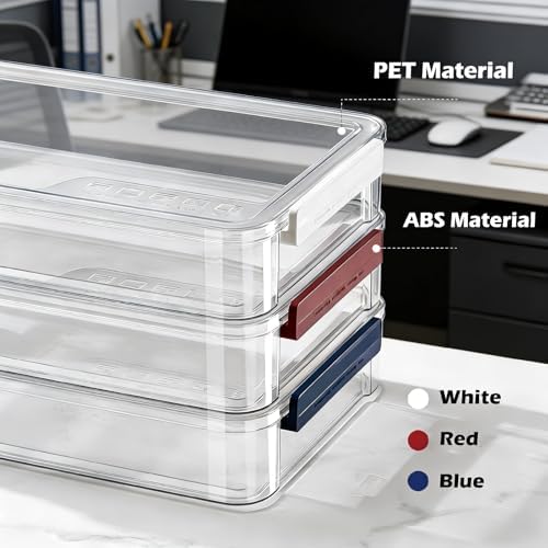 2 Pcs Plastic Storage Bins - Scrapbook Paper Organizer & Craft Storage Organizer, Plastic File Box for A4 Paper, Files, Stationery - Stackable Storage Boxes for Home/Office/School - Image 2