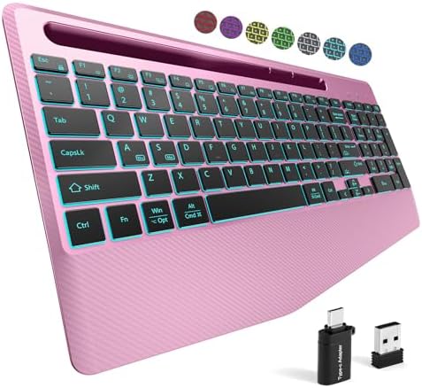 Hamile Wireless Backlit Keyboard with Wrist Rest, Rosepink by Hamile