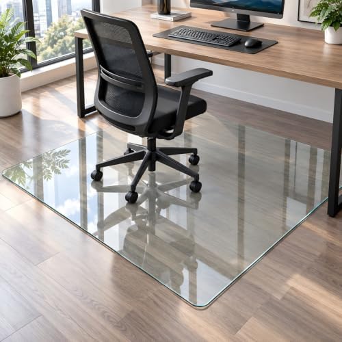 Glass Chair Mat Heavy 1/5" Thick Premium Tempered Glass Duty Hard Glass Chair Mats -for Office Chair on Carpet or Hard Floor with 4 Anti-Slip Pads (55" x 40) by Tcyzest