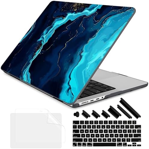 DONGKE Compatible with MacBook Pro 16 Inch Case (2026-2021 Release, M5 M4 M3 M2 M1 Pro/Max Chip), Plastic Hard Shell Cover with Keyboard Cover & Screen Protector for MacBook Pro 16", Blue Marble by DONGKE